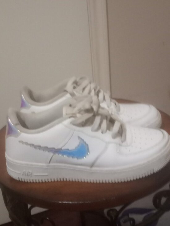 Nike Other - Nike Air Force GS White Leather Digital Swoosh Youth Sneakers CW1577-100 Size 7Y